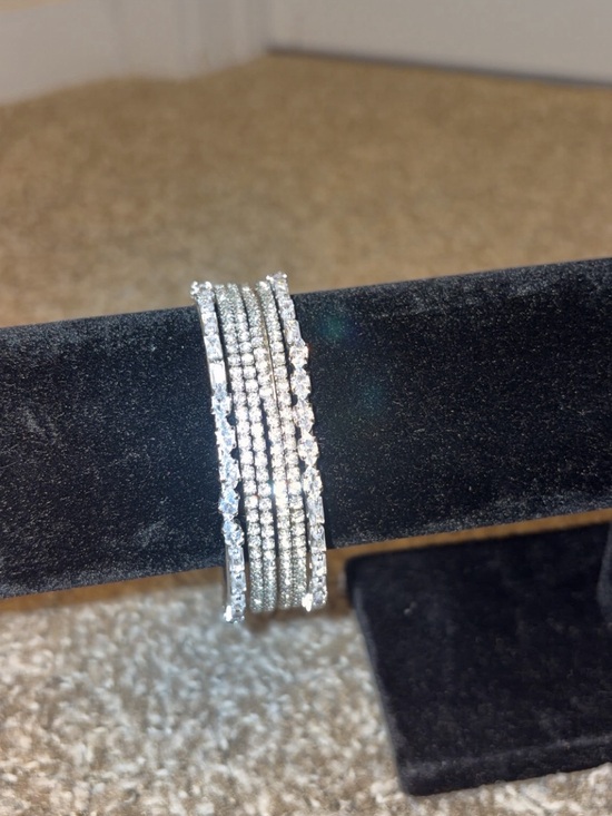 ethnic Jewelry - Sparkling Silver Multi-Row Crystal Stretch Bracelet